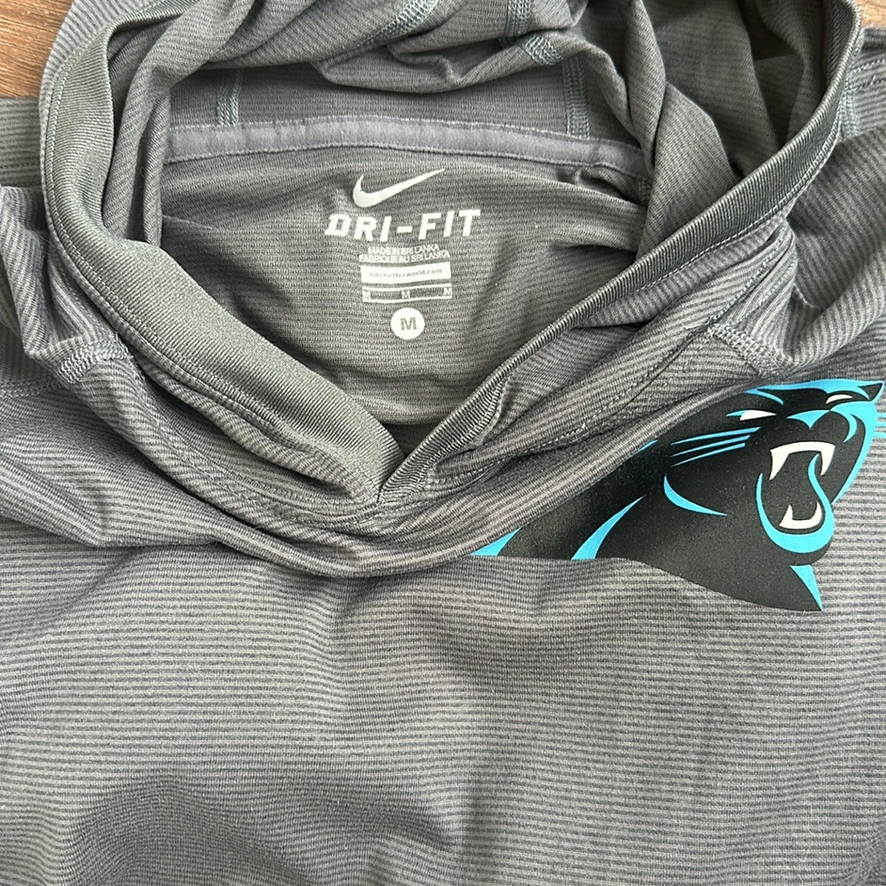 Nike Carolina Panthers hooded grey stripe sweater. Worn twice. Size: medium - Picture 2 of 3
